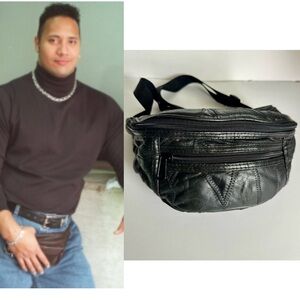 Vtg Leather Fanny Pack Bum Bag! Halloween THE ROCK Adjustable